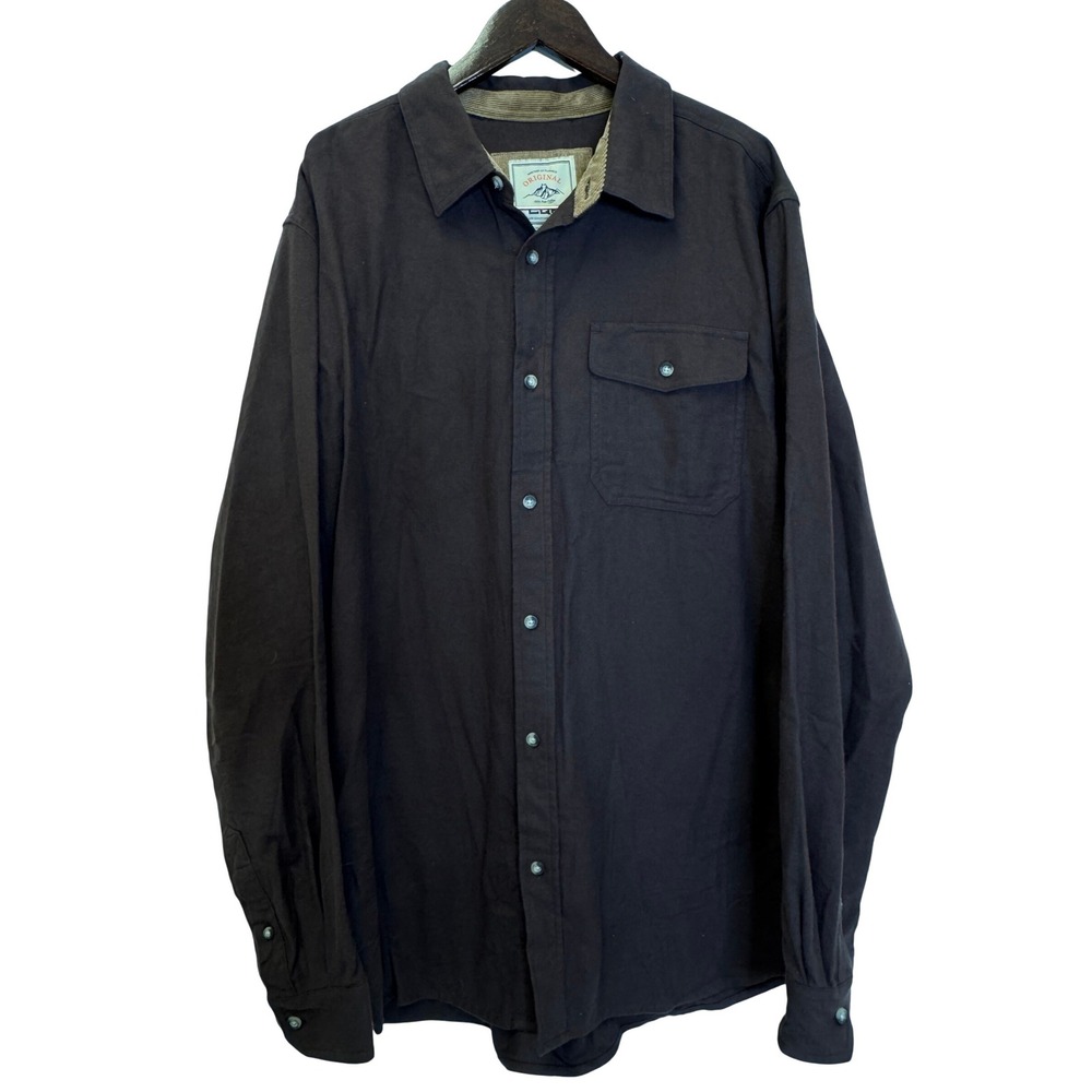 CQR‎ Mens Heavyweight Flannel Shirt Brown Cotton Workwear Corduroy Trim L Tall